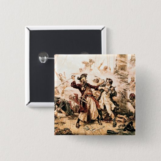 Kapitein, Pirate Blackbeard, Queen Anne's Revenge Vierkante Button 5,1 Cm (Voorkant /achterkant)
