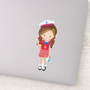 Kapitein, schipper, bruin haar, koffiemeisje sticker