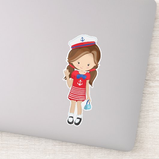 Kapitein, schipper, bruin haar, koffiemeisje sticker (Detail)