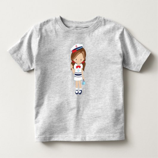 Kapitein, schipper, koffiemeisje, bruin haar kinder shirts (Voorkant)
