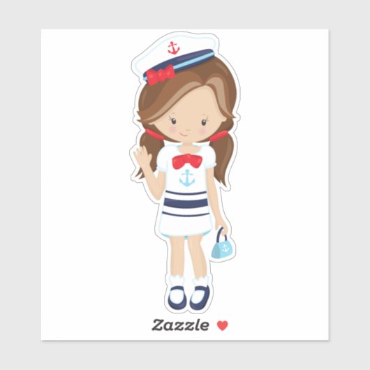 Kapitein, schipper, koffiemeisje, bruin haar sticker (Vel)