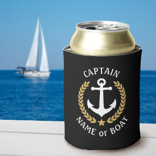 Kapitein Uw Boat Naam Anchor Gold Laurel Black Blikjeskoeler