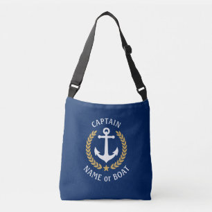 Kapitein Uw Boat Naam Anchor Gold Laurel Navy Crossbody Tas