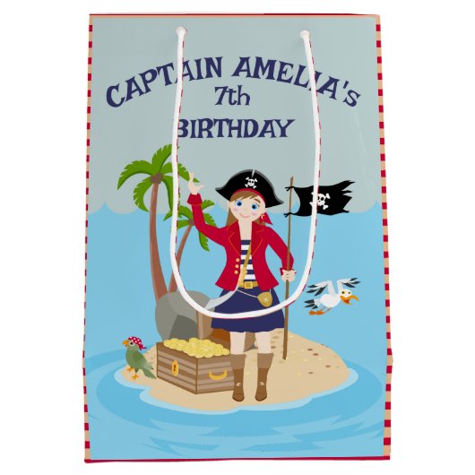 Kapitein van het Pirate Ship Verjaardagsfeest Medium Cadeauzakje (Achterkant)