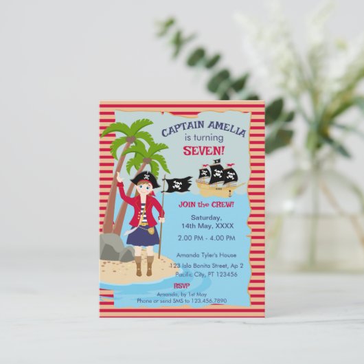 Kapitein van het Pirate Ship Verjaardagsfeest Uitnodiging Briefkaart (Staand voorkant)