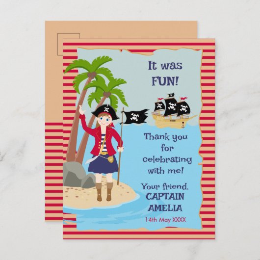 Kapitein van het Pirate Ship Verjaardagsfeest Uitnodiging Briefkaart (Voorkant / Achterkant)