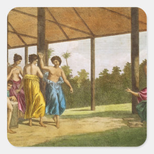 Kapitein Wallis, bij zijn aankomst in O'Taheite Vierkante Sticker