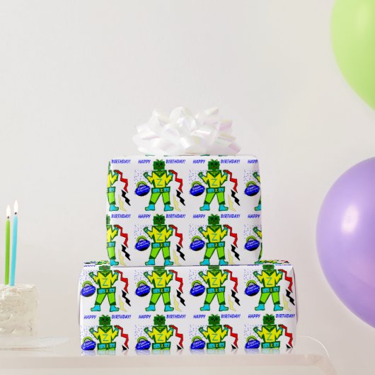 Kapitein Zacky Robot Zippie Spaceship Birthday Cadeaupapier (Feestgeschenken)
