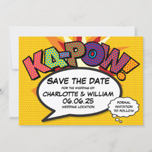 KAPOW Bewaar de datum Leuke Retro Comic Book Pop A Save The Date