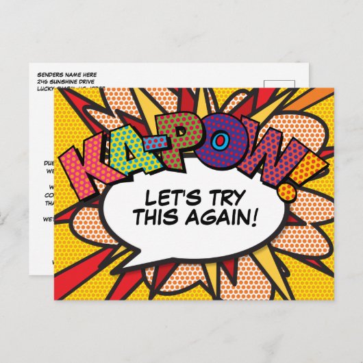 KAPOW uitgesteld verandering van datum stripboek P Aankondigingskaart (Voorkant / Achterkant)