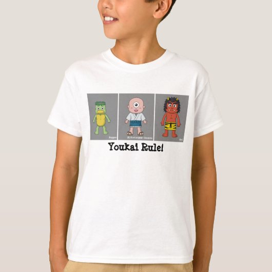 Kappa, Hitotsume-kozo en Oni-Cartoon Yokai T-shirt (Voorkant)