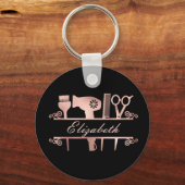 Kapper Kapsalon Monogram Roze Goud Sleutelhanger (Voorkant)