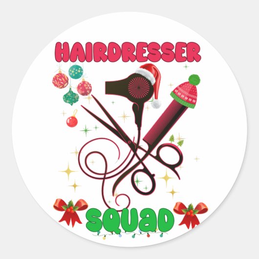 Kapper Kerst Squad Haar Salon Grappig Ronde Sticker (Voorkant)