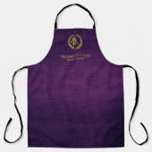 Kapper naam goud logo kapper winkel paarse leer schort (Voorkant)