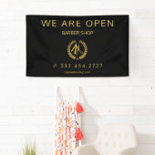 Kapper winkel mannen salon elegant zwart en goud spandoek (Insitu)