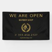 Kapper winkel mannen salon elegant zwart en goud spandoek (Horizontaal)
