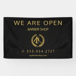 Kapper winkel mannen salon elegant zwart en goud spandoek