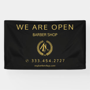 Kapper winkel mannen salon elegant zwart en goud spandoek