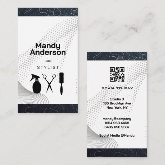 Kappersgereedschap | QR-code | Modern Visitekaartje (Voorkant / Achterkant)