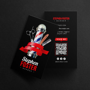 Kapperszaak Black & Red Pole Barbershop QR-code Visitekaartje