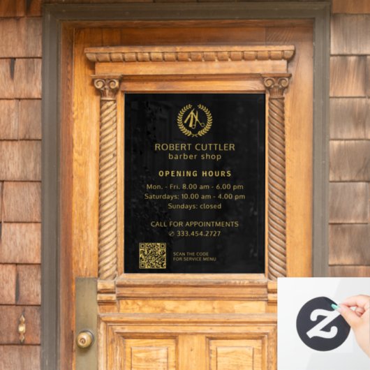Kapperszaak openingstijden goud zwart logo QR CODE Raamsticker (Huis Deur)