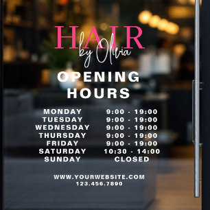 Kapperszaak Pink Openingstijden Wit Raamsticker