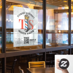 Kapperszaak Royal Crown Barber Pole Kapsalon QR Raamsticker