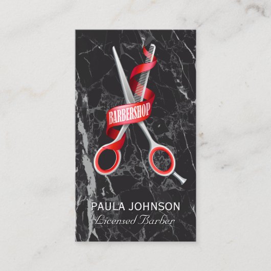 Kapperszaak | Zwart Marmeren Zakelijke Visitekaart Visitekaartje (Voorkant)