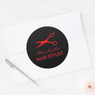 Kapperszaakstickers met logo van rode knipschaar ronde sticker