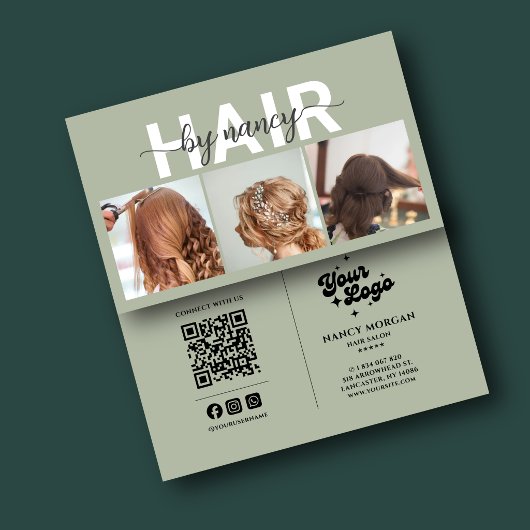 Kapsalon 3 Foto Collage & QR Code Logo Visitekaartje