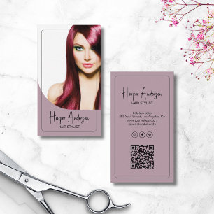 Kapsalon Aangepaste Foto QR Stof Mauve Visitekaartje