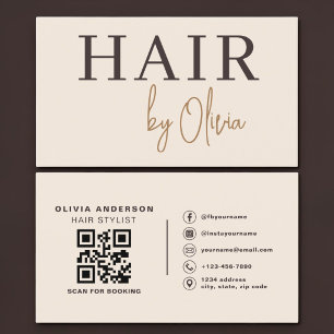 Kapsalon Beige Neutraal QR Code Professioneel Visitekaartje