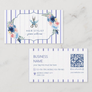 Kapsalon bloemensalon blauw Bloemstuk  Visitekaartje