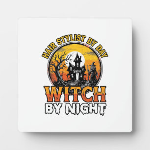 Kapsalon Heks Bij Nacht Vintage Halloween Ontwerp Fotoplaat