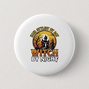 Kapsalon Heks Bij Nacht Vintage Halloween Ontwerp Ronde Button 5,7 Cm