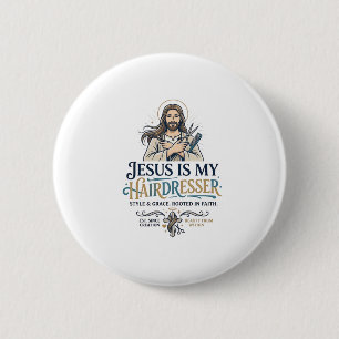 Kapsalon Jezus Kapsalon T-Shirt Inspiratie Ronde Button 5,7 Cm