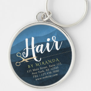 Kapsalon Kapper Moderne Blauwe & Gouden Schaar Sleutelhanger