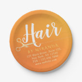 Kapsalon Make-up Salon Chic Oranje Gouden Scharen Papieren Bordje (Voorkant)