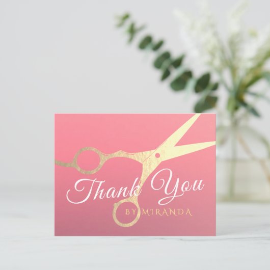 Kapsalon Make-up Salon Moderne Roze Gouden Schaar Briefkaart (Staand voorkant)