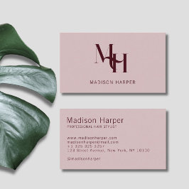 Kapsalon moderne monogram initiaal roze rood visitekaartje