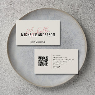 Kapsalon Moderne Neutrale Beige QR-code Visitekaartje