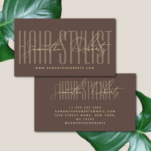 Kapsalon moderne typografie script bruin visitekaartje