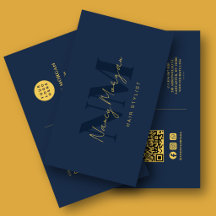 Kapsalon Navy Blauwe Gouden Monogram QR Code Logo