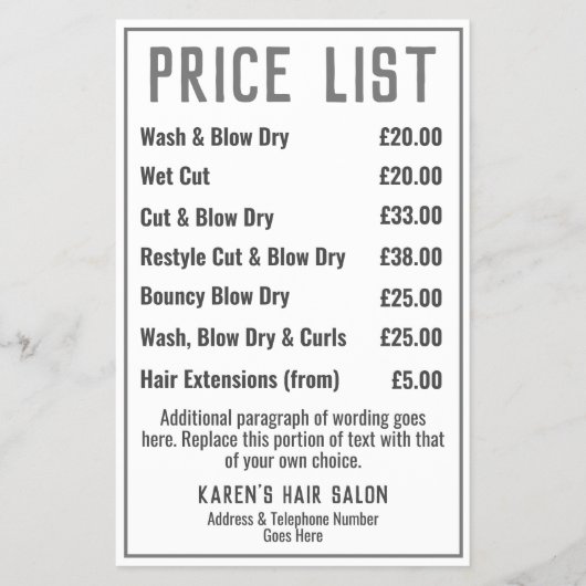 Kapsalon Prijslijst Folder Flyer (Voorkant)