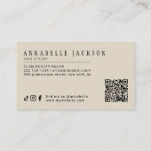 Kapsalon QR-code modern script beige zwart Visitekaartje (Achterkant)