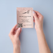 Kapsalon roze gouden glitter prijs QR-code Flyer (Hand)