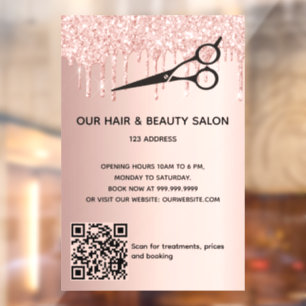 Kapsalon roze gouden glitter QR-code Raamsticker