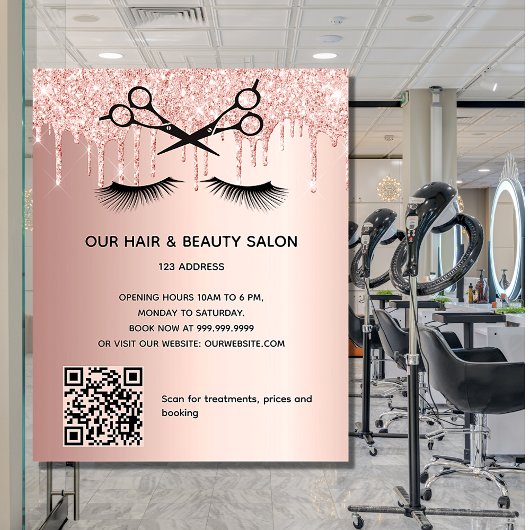 Kapsalon roze gouden glitters QR-code Flyer