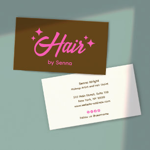 Kapsalon Roze Retro Sterren Bruin Visitekaartje