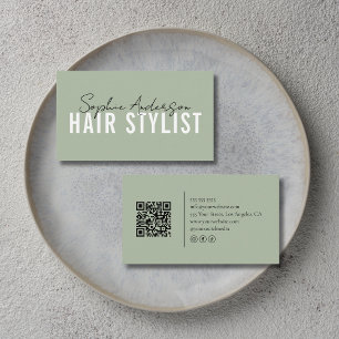Kapsalon Sage Green QR-code Visitekaartje